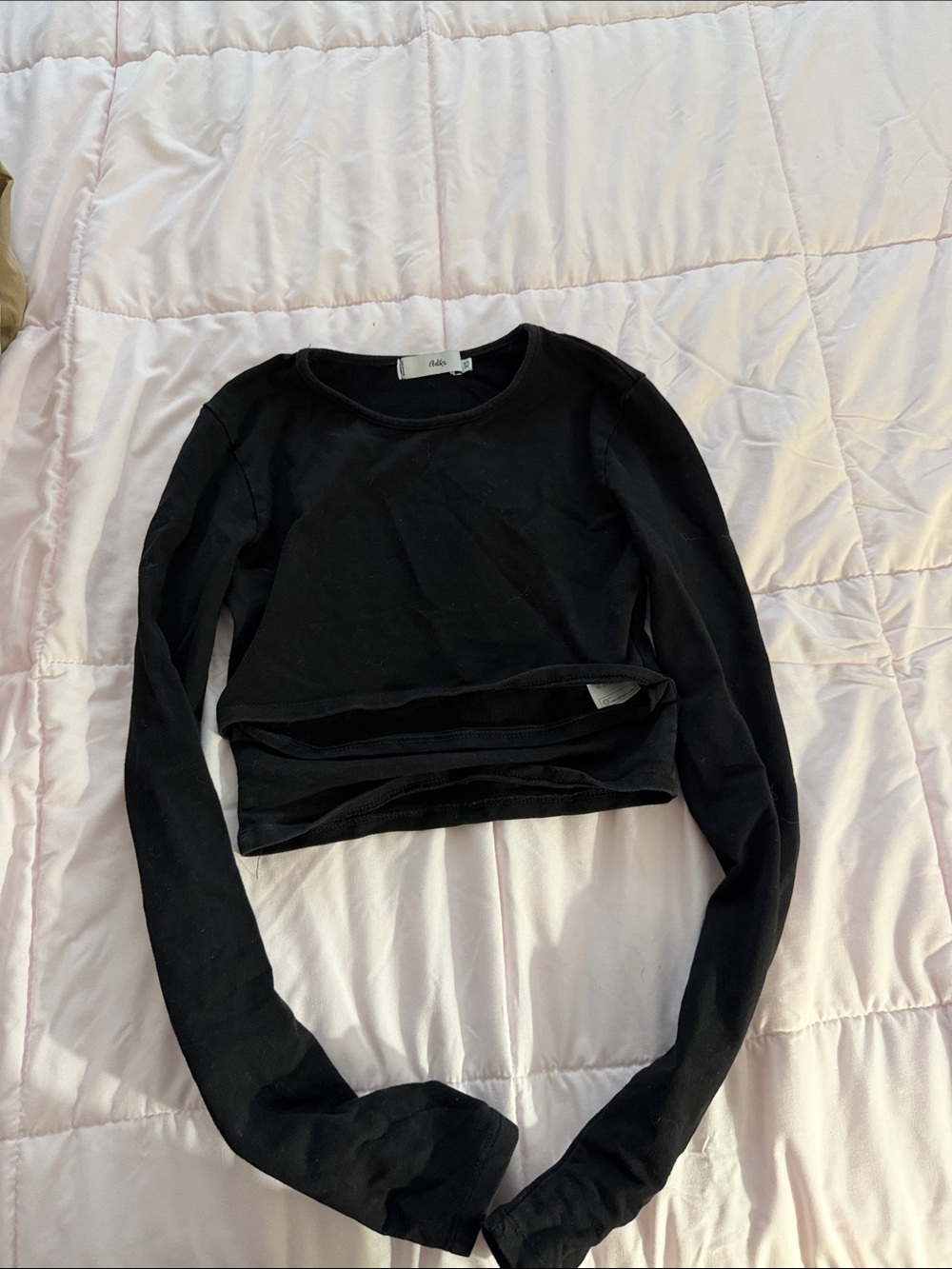 Adika Black Long Sleeve Cropped Crewneck Top